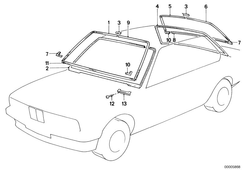 Picture board Glazing, mounting parts for the BMW Classic parts  Original BMW spare parts from the electronic parts catalog (ETK) for BMW motor vehicles (car)   Corner moulding, Cup, DECORATIVE FRAME BOTTOM, DECORATIVE FRAME LEFT, DECORATIVE FRAME RIGHT