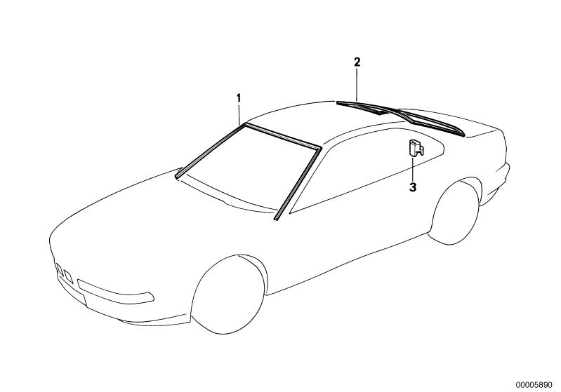 Picture board Glazing, mounting parts for the BMW Classic parts  Original BMW spare parts from the electronic parts catalog (ETK) for BMW motor vehicles (car)   Support, WEATHERSTRIP