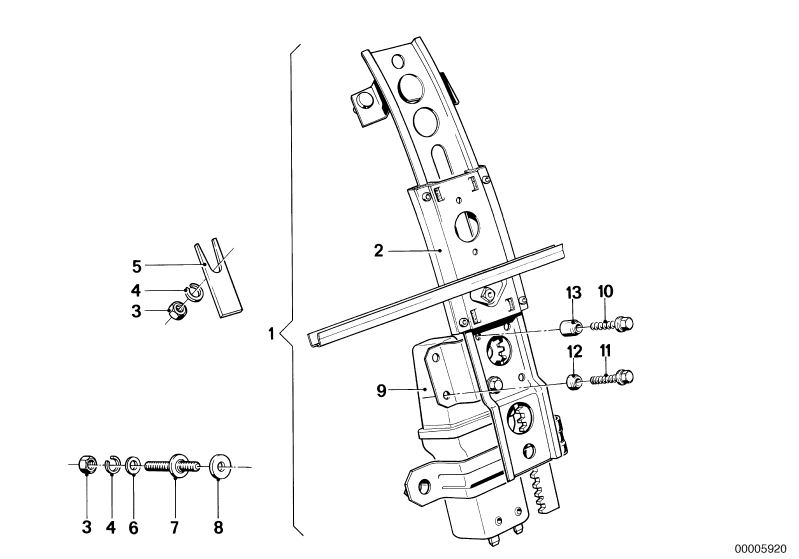 Picture board DOOR WINDOW LIFTING MECHANISM REAR for the BMW Classic parts  Original BMW spare parts from the electronic parts catalog (ETK) for BMW motor vehicles (car)   Electr.drive right, Hex nut, Spacer bush, Washer, WAVE WASHER, WINDOW LIFTER REAR L