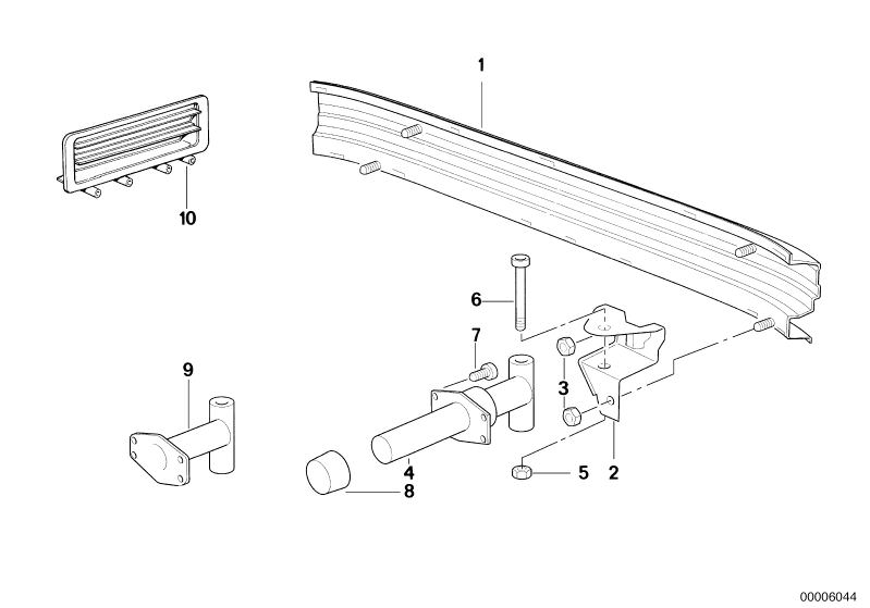 Picture board Carrier, bumper rear for the BMW Classic parts  Original BMW spare parts from the electronic parts catalog (ETK) for BMW motor vehicles (car)   Bracket, left, Breather, Cap, Carrier, Fillister head screw, Fillister head with washer, Hex nut,