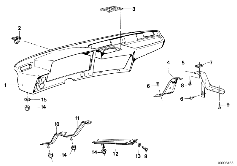 Picture board Trim panel dashboard for the BMW Classic parts  Original BMW spare parts from the electronic parts catalog (ETK) for BMW motor vehicles (car)   Body nut, Cover Loudspeaker, Fillister head self-tapping screw, Hex head screw, RECESSED OVAL HEA