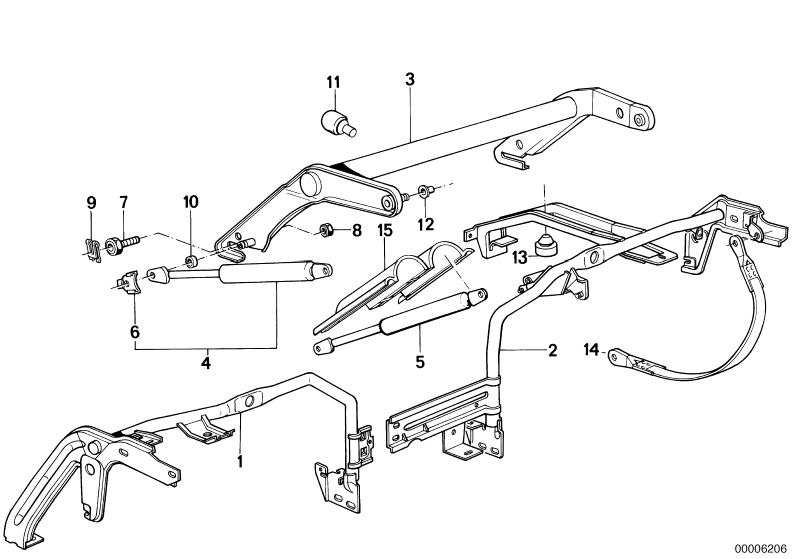 Picture board GLOVE BOX for the BMW Classic parts  Original BMW spare parts from the electronic parts catalog (ETK) for BMW motor vehicles (car)   Bump stop, Circlip, Clamp, Damper, Gas pressurized spring, Joint link, Screw, Spacer bush, Stop buffer