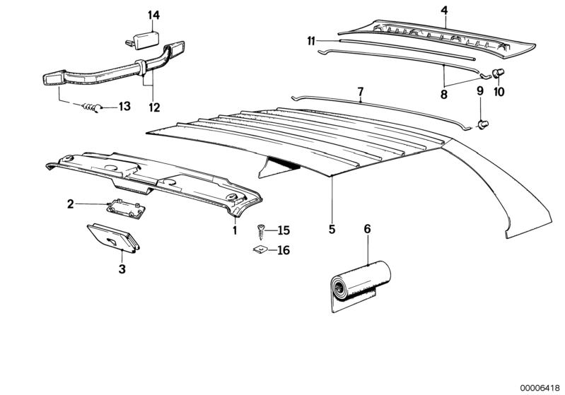 Picture board ROOF TRIM-HEADLINING MOULDED/HANDLE for the BMW Classic parts  Original BMW spare parts from the electronic parts catalog (ETK) for BMW motor vehicles (car)   Base, Body nut, Cover, COVER SLIDING ROOF MOTOR, Grommet, Handle, Headliner sunroo