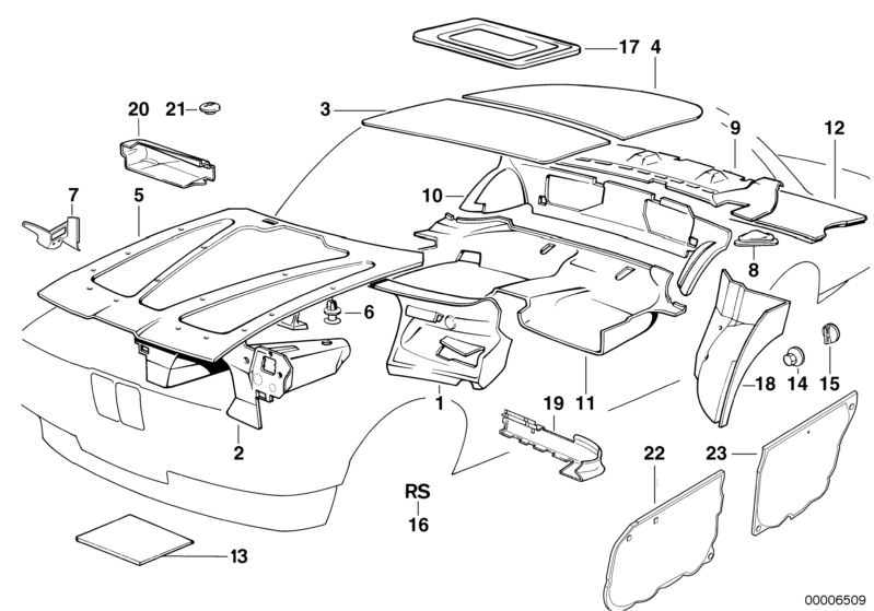 Picture board Sound insulation for the BMW Classic parts  Original BMW spare parts from the electronic parts catalog (ETK) for BMW motor vehicles (car)   Expanding rivet, Push-button, Push-button, grey, Sound deadener, SOUND INSULAT.DASH PANEL ENGINE ROOM