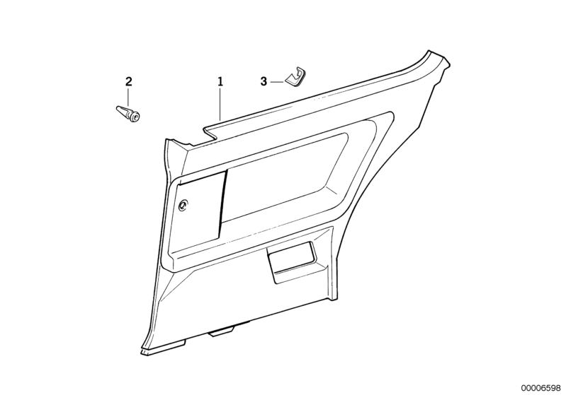 Picture board Lateral trim panel rear for the BMW Classic parts  Original BMW spare parts from the electronic parts catalog (ETK) for BMW motor vehicles (car)   Clip Natur, Covering, rear right, Lateral trim panel leather rear left