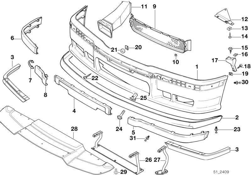 Bildtafel M Verkleidung vorn für die BMW Classic Teile  Original BMW Ersatzteile aus dem elektronischen Teilekatalog (ETK) für BMW Kraftfahrzeuge( Auto)    Abdeckung, Abdeckung rechts, Blechmutter, Blechschraube, Distanzscheibe, Einsteckmutter, Federmutte