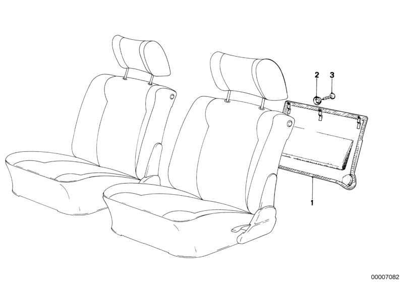 Illustration du Paroi arriere de siege pour les BMW Classic parts  Pièces de rechange d'origine BMW du catalogue de pièces électroniques (ETK) pour véhicules automobiles BMW (voiture)   HOLLOW WASHER, REAR PANEL SEAT VINYL, RECESSED OVAL HEAD SHEET-METAL 