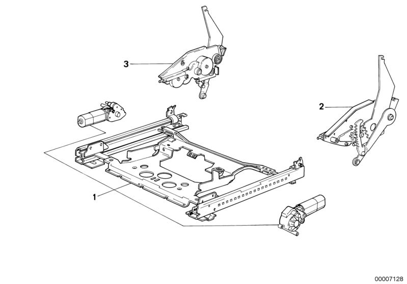 Bildtafel BMW Sportsitz Sitzschiene elektrisch für die BMW Classic Teile  Original BMW Ersatzteile aus dem elektronischen Teilekatalog (ETK) für BMW Kraftfahrzeuge( Auto)    Getriebe links, Getriebe rechts, Sitzschiene M.Stellantrieben verlängert