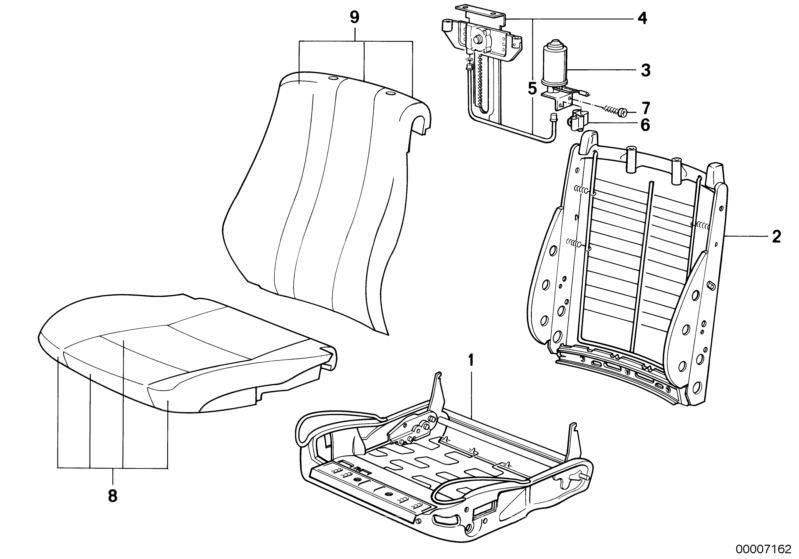 Illustration du BMW SPORTS SEAT FRAME ELECTRICAL pour les BMW Classic parts  Pièces de rechange d'origine BMW du catalogue de pièces électroniques (ETK) pour véhicules automobiles BMW (voiture)   BACKREST FRAME, Fillister head screw, GEARBOX HEAD REST SUP