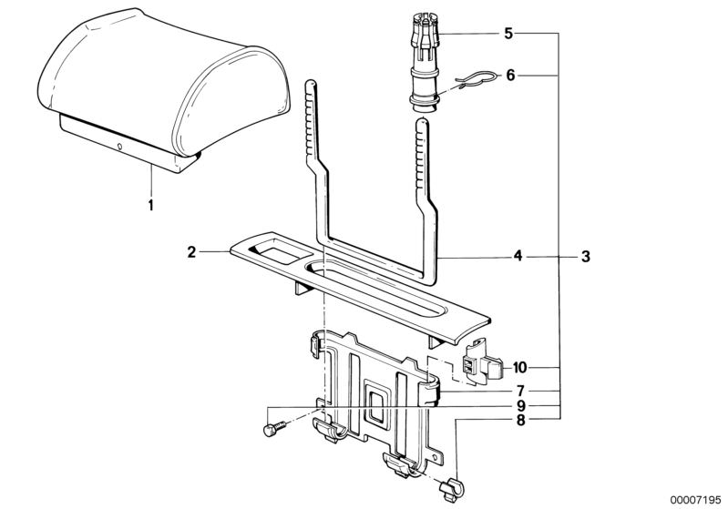 Illustration du Appuie-tête arrière pour les BMW Classic parts  Pièces de rechange d'origine BMW du catalogue de pièces électroniques (ETK) pour véhicules automobiles BMW (voiture)   Covering left, Guide bush, Hex Bolt with washer, Spring washer