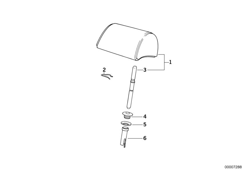 Illustration du Appuie-tête arrière pour les BMW Classic parts  Pièces de rechange d'origine BMW du catalogue de pièces électroniques (ETK) pour véhicules automobiles BMW (voiture)   Covering Lower, Guide, Guide tube, Headrest imitation leather, Spring wa