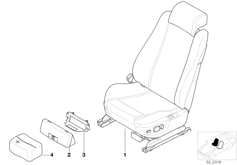 Picture board Seat, front, complete seat for the BMW 7 Series models  Original BMW spare parts from the electronic parts catalog (ETK) for BMW motor vehicles (car)   BRACKET FIRST AID BOX, First aid kit, Part not available separately