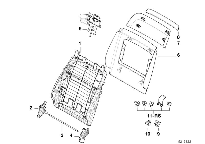 Picture board FRONT SEAT BACKREST FRAME/REAR PANEL for the BMW 7 Series models  Original BMW spare parts from the electronic parts catalog (ETK) for BMW motor vehicles (car)   ACTUATOR F UPPER BACKREST ADJUSTMENT, BACKREST ADJUSTMENT GEARBOX, Clip, FLEX.S