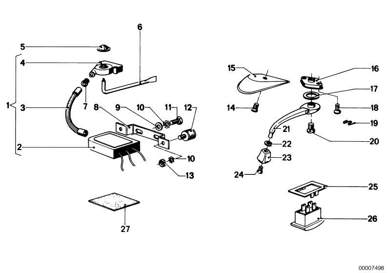 Picture board SLIDING ROOF CONTROL for the BMW Classic parts  Original BMW spare parts from the electronic parts catalog (ETK) for BMW motor vehicles (car)   Bowden cable, CRANK, Fillister head screw, Hex Bolt, Hex nut, POSITIONING PLATE, Recessed handle,