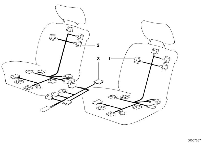 Picture board WIRING ELECTR. SEAT ADJUSTMENT FRONT for the BMW Classic parts  Original BMW spare parts from the electronic parts catalog (ETK) for BMW motor vehicles (car)   WIRING SET F LEFT SEAT ADJUSTM./LORDOSIS