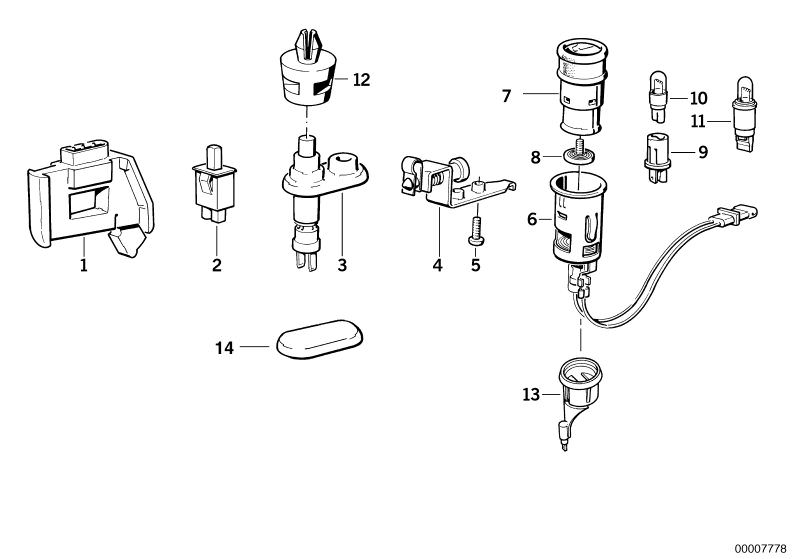 Picture board Various switches for the BMW Classic parts  Original BMW spare parts from the electronic parts catalog (ETK) for BMW motor vehicles (car)   Bulb, Bulb socket, BULB SOCKET WITH BULB, DOOR SWITCH SPACER, Fillister head screw, GLOW FILAMENT, Li