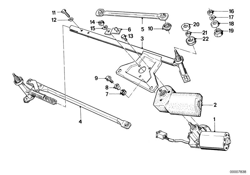 Picture board SINGLE WIPER PARTS for the BMW Classic parts  Original BMW spare parts from the electronic parts catalog (ETK) for BMW motor vehicles (car)   Bush bearing, Covering cap, DAMPER RING, DRIVE ROD, Hex Bolt, Hex Bolt with washer, Hex nut, Ring, 