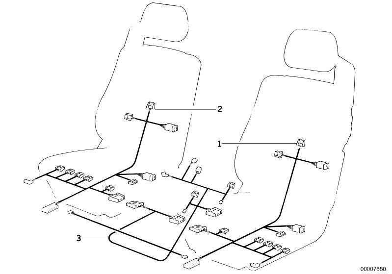 Bildtafel Kabelsatz Sitz für die BMW Classic Teile  Original BMW Ersatzteile aus dem elektronischen Teilekatalog (ETK) für BMW Kraftfahrzeuge( Auto)    Kabelsatz Sitz, Kabelsatz Sitz links, Kabelsatz Sitz/Spiegel/Lenksäulen Memo.