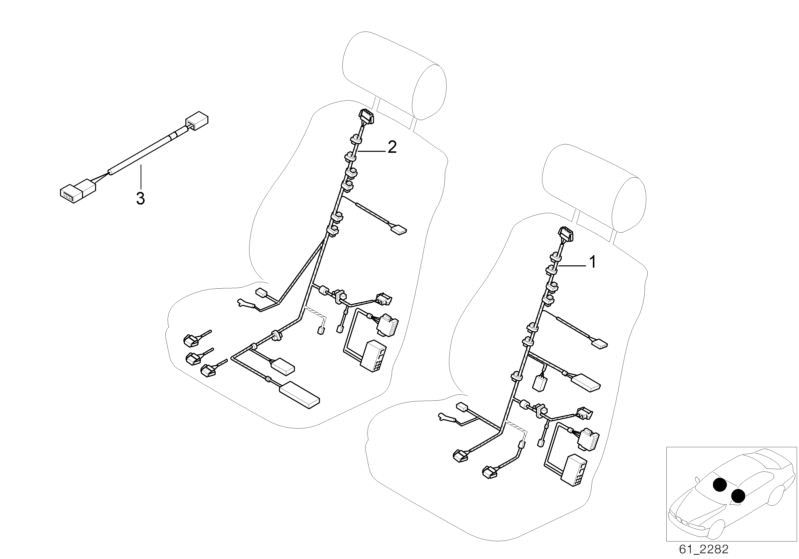 Picture board Wiring set seat for the BMW 5 Series models  Original BMW spare parts from the electronic parts catalog (ETK) for BMW motor vehicles (car)   Wiring set seat, driver´s side, Wiring set seat, passenger´s side