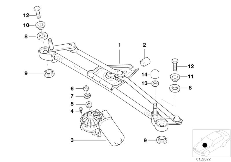 Picture board SINGLE WIPER PARTS for the BMW Z Series models  Original BMW spare parts from the electronic parts catalog (ETK) for BMW motor vehicles (car)   ABSORBING PIECE, Bush, Covering cap, Fillister head screw, Hex nut, LOWER DAMPER RING, Screw, sel