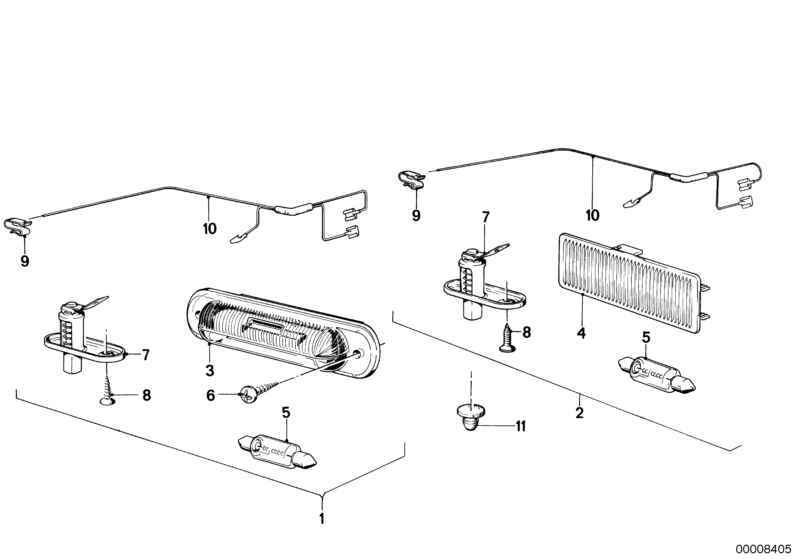 Bildtafel Nachrüstsatz Gepäckraumleuchte für die BMW Classic Teile  Original BMW Ersatzteile aus dem elektronischen Teilekatalog (ETK) für BMW Kraftfahrzeuge( Auto)    Gepäckraumleuchte, Glühlampe, Kabel Gepäckraumleuchte, Kabelklemme, Leuchte, Linsenblec