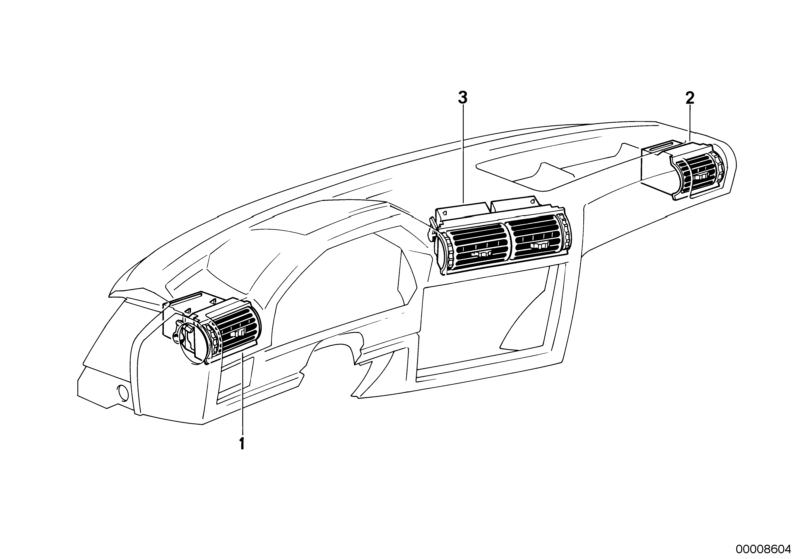 Bildtafel Frischluftgrill für die BMW Classic Teile  Original BMW Ersatzteile aus dem elektronischen Teilekatalog (ETK) für BMW Kraftfahrzeuge( Auto)    Frischluftgrill links, Frischluftgrill Mitte, Frischluftgrill rechts