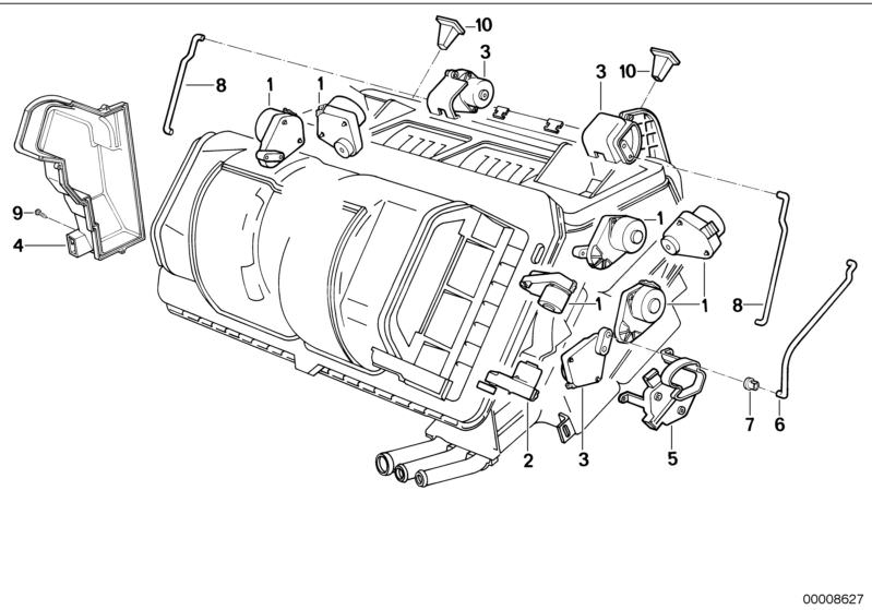 Illustration du ACTUATOR AIR CONDITIONING pour les BMW Classic parts  Pièces de rechange d'origine BMW du catalogue de pièces électroniques (ETK) pour véhicules automobiles BMW (voiture)   Actuator, Connection rod, Covering right, EVAPORATOR COVER, Fillis