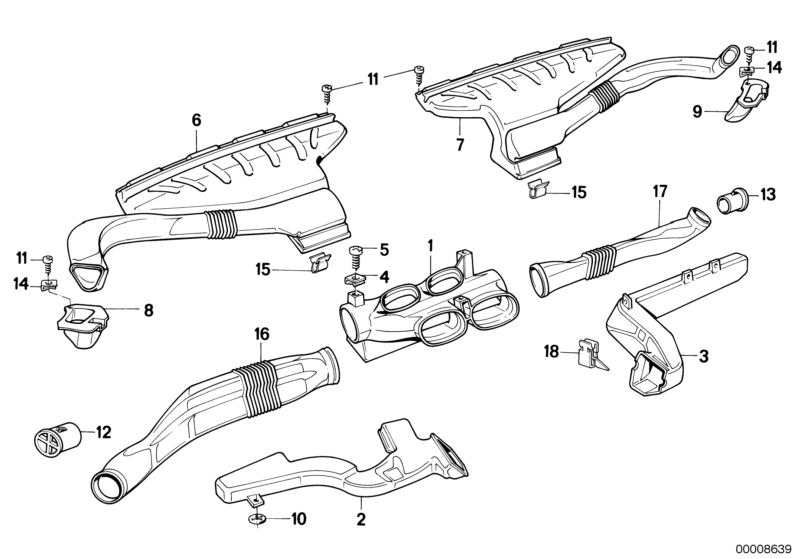 Picture board OUTFLOW NOZZLES/COVERS for the BMW Classic parts  Original BMW spare parts from the electronic parts catalog (ETK) for BMW motor vehicles (car)   Body nut, Circlip, Clamp, COLD AIR DUCT CENTER, Cold air duct, left, Defroster nozzle right, Fi