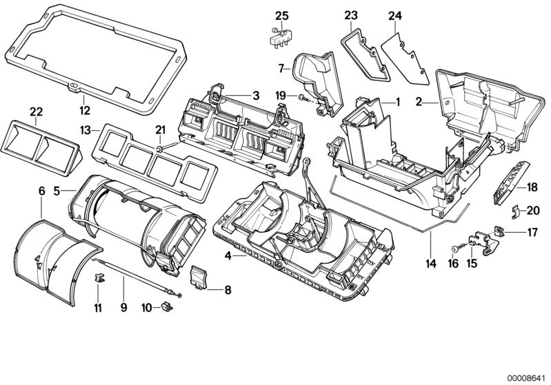 Picture board Housing parts automatic air conditioning for the BMW Classic parts  Original BMW spare parts from the electronic parts catalog (ETK) for BMW motor vehicles (car)   Blower housing bottom, Body nut, Bowden cable, Bracket, right, Clamp, Cover, 