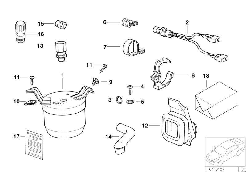 Picture board DRYING CONTAINER/SMALL PARTS for the BMW Z Series models  Original BMW spare parts from the electronic parts catalog (ETK) for BMW motor vehicles (car)   Body nut, BRACKET SUCTION PIPE AIRCONDITIONER, DRYING CONTAINER, Expanding nut, Gasket 