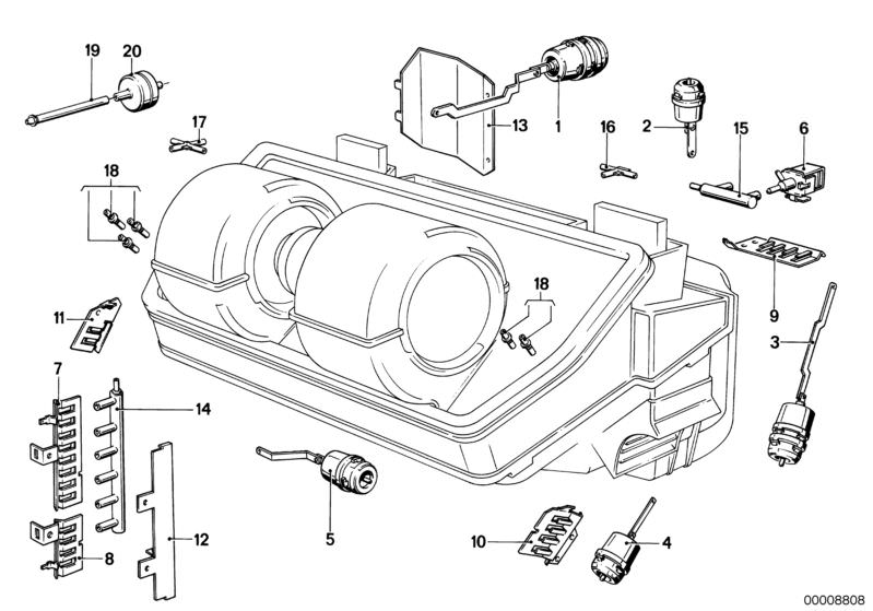 Picture board AUTOMATIC AIR CONDITION for the BMW Classic parts  Original BMW spare parts from the electronic parts catalog (ETK) for BMW motor vehicles (car)   Actuator air recycling flap, ACTUATOR FOOT ROOM FLAPS, Actuator fresh air flap, ACTUATOR REAR 