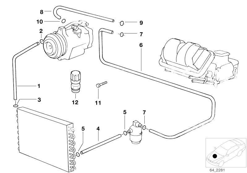 Bildtafel Kältemittelleitungen für die BMW 5er Modelle  Original BMW Ersatzteile aus dem elektronischen Teilekatalog (ETK) für BMW Kraftfahrzeuge( Auto)    Dichtring, Druckleitung Kompressor-Kondensator, Druckleitung Kondensator-Trockner, Druckleitung Tro