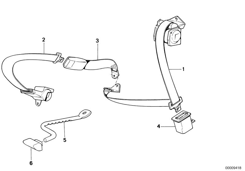 Picture board Safety belt rear for the BMW Classic parts  Original BMW spare parts from the electronic parts catalog (ETK) for BMW motor vehicles (car)   Grommet, Lap belt, Lower belt, rear right, Lower strap, rear, UPPER BELT REAR