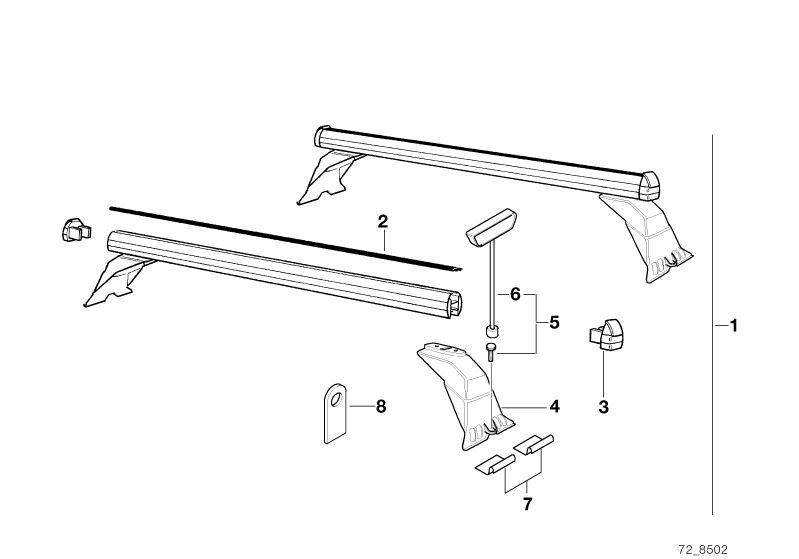 Picture board Roof rack for the BMW 3 Series models  Original BMW spare parts from the electronic parts catalog (ETK) for BMW motor vehicles (car) 