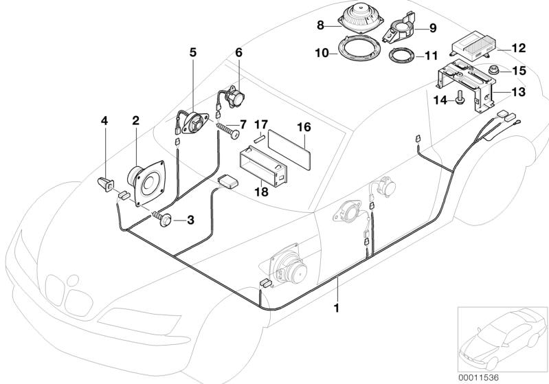 Bildtafel Einzelteile HiFi System für die BMW Z Modelle  Original BMW Ersatzteile aus dem elektronischen Teilekatalog (ETK) für BMW Kraftfahrzeuge( Auto)    Blende, Halter Verstärker Hifi/CD-Wechsler, Hochtonlautsprecher, Lautsprecher, Lautsprecherblende,