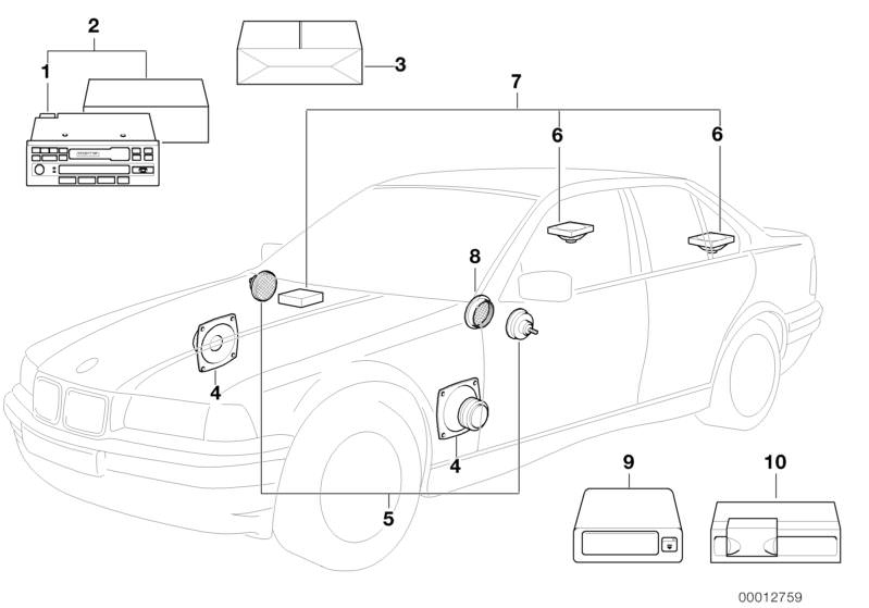 Bildtafel Audio-System mit CD-Wechsler für die BMW Classic Teile  Original BMW Ersatzteile aus dem elektronischen Teilekatalog (ETK) für BMW Kraftfahrzeuge( Auto)  