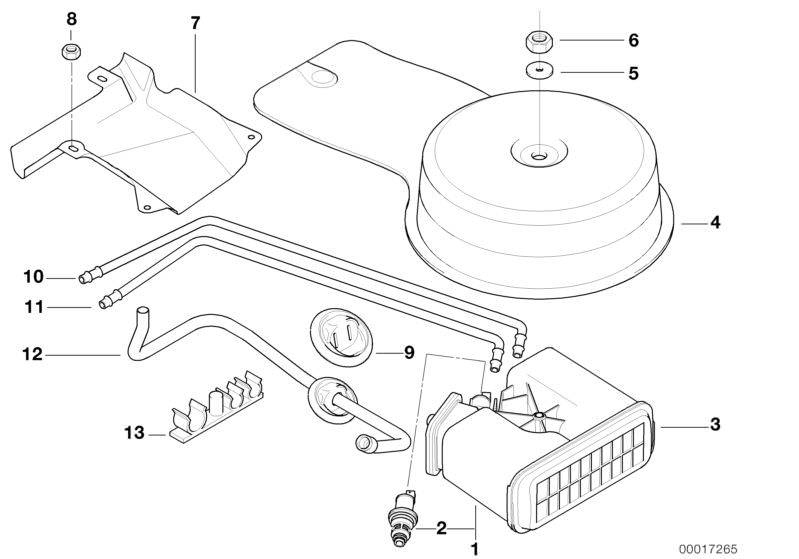 Bildtafel Aktivkohlefilter/Leitungen für die BMW Classic Teile  Original BMW Ersatzteile aus dem elektronischen Teilekatalog (ETK) für BMW Kraftfahrzeuge( Auto)    Abdeckung, Abdeckung aussen, Aktivkohlefilter, Entlüftungsrohr, Kunststoffmutter, Leitungsh