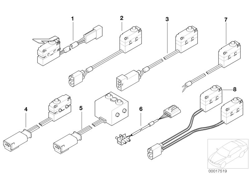 Picture board Microswitch for the BMW 7 Series models  Original BMW spare parts from the electronic parts catalog (ETK) for BMW motor vehicles (car)   MICRO SWITCH DOOR CATCH, Micro switch, trunk lid key button, MICRO-SWITCH TRUNK LID LOCK