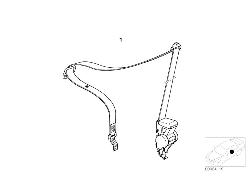 Bildtafel Sicherheitsgurt vorn links für die BMW Classic Teile  Original BMW Ersatzteile aus dem elektronischen Teilekatalog (ETK) für BMW Kraftfahrzeuge( Auto)    Obergurt vorn links ohne Kraftbegrenzer