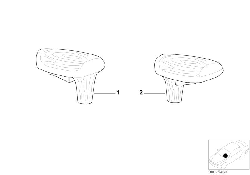 Picture board Individual selector lever handle, wood for the BMW Classic parts  Original BMW spare parts from the electronic parts catalog (ETK) for BMW motor vehicles (car)   SELECTOR LEVER HANDLE,WOOD VOGELAUGENAH., WOODEN SELECTOR LEVER HANDLE