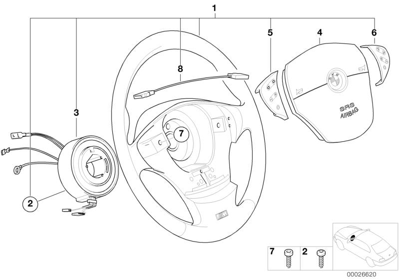 Picture board M sports strng whl,airbag,multifunction for the BMW 7 Series models  Original BMW spare parts from the electronic parts catalog (ETK) for BMW motor vehicles (car)   Connecting line, HUB CAP, AIRBAG, M Sports steer.-wheel, airbag, leather, RA