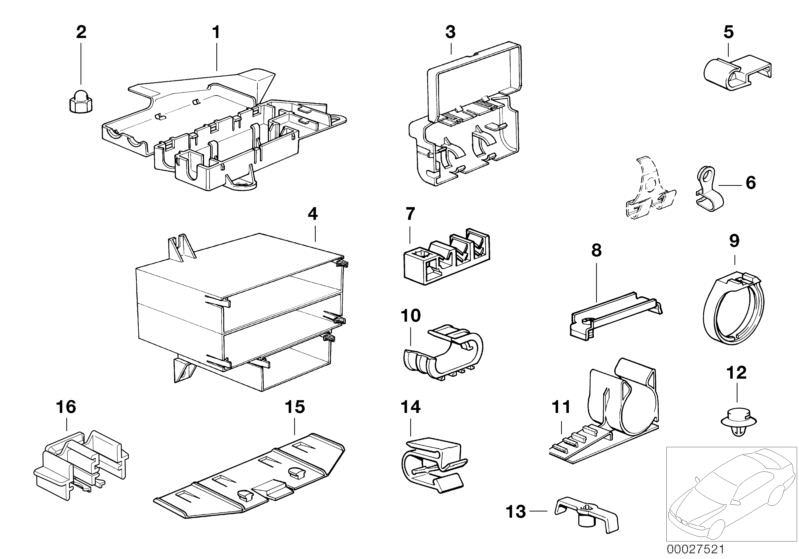 Picture board VARIOUS WIRING CONNECTORS for the BMW Classic parts  Original BMW spare parts from the electronic parts catalog (ETK) for BMW motor vehicles (car)   Bracke trunk lid-hinge, BRACKET F.RIGHT REAR AXLE PLUG CONNECT., BRACKET F.RIGHT WHEEL HOUS.