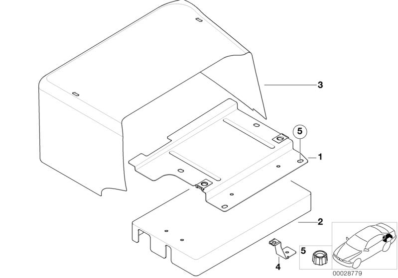 Picture board TRUNK BATTERY COVER for the BMW Classic parts  Original BMW spare parts from the electronic parts catalog (ETK) for BMW motor vehicles (car)   BATTERY TERMINALS COVER, Holder