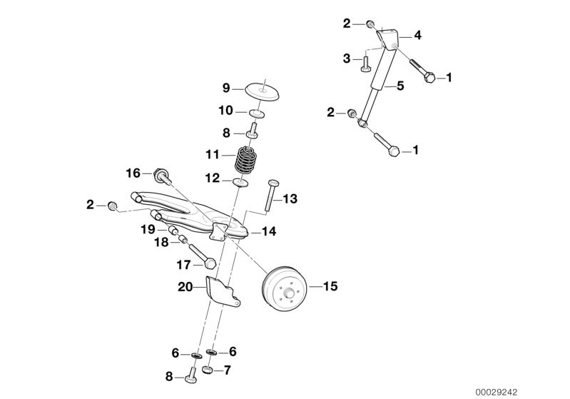 Picture board Trailer, indiv. parts, wheel suspension for the BMW 3 Series models  Original BMW spare parts from the electronic parts catalog (ETK) for BMW motor vehicles (car) 
