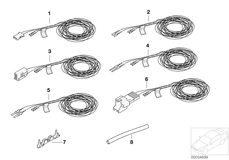 Picture board Rep. cable, airbag for the BMW 5 Series models  Original BMW spare parts from the electronic parts catalog (ETK) for BMW motor vehicles (car)   Cable connector, Rep.cable driver´s airbag and ctrl unit, Rep.cable f column A, B and control uni