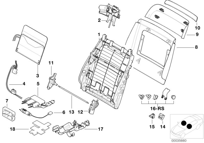 Picture board FRONT SEAT BACKREST FRAME/REAR PANEL for the BMW 7 Series models  Original BMW spare parts from the electronic parts catalog (ETK) for BMW motor vehicles (car)   ACTUATOR F UPPER BACKREST ADJUSTMENT, BACKREST ADJUSTMENT GEARBOX, BACKREST FRA