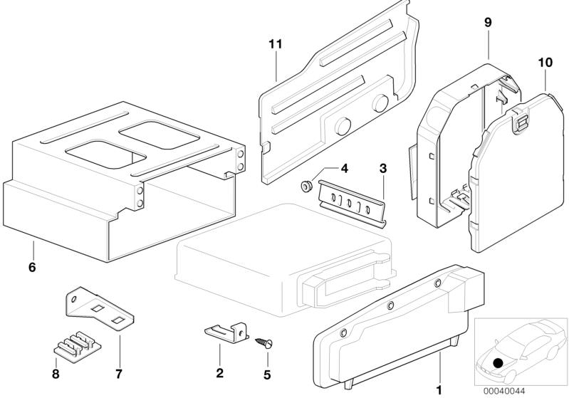 Picture board DMC Cover and Mounting Parts for the BMW Classic parts  Original BMW spare parts from the electronic parts catalog (ETK) for BMW motor vehicles (car)   Bracket, control unit, CONTROL UNIT COVER, Cover electronic-box, Fillister head self-tapp