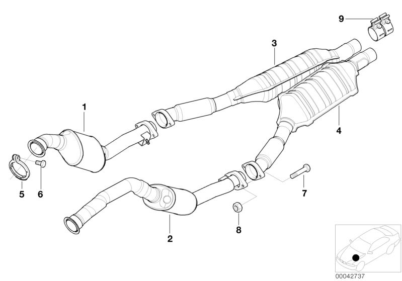 Bildtafel Katalysator Diesel für die BMW 7er Modelle  Original BMW Ersatzteile aus dem elektronischen Teilekatalog (ETK) für BMW Kraftfahrzeuge( Auto)    AT-Katalysator motornah, Austausch Abgasrohr Katalysator Zyl.1-4, Austausch Abgasrohr Katalysator Zyl