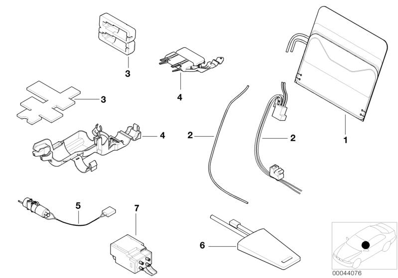 Picture board Seat, front, lumbar for the BMW 7 Series models  Original BMW spare parts from the electronic parts catalog (ETK) for BMW motor vehicles (car)   AIR HOSE, DRIVE UNIT LORDOSIS PAD, Holder, LORDOSIS PAD, Sound insulation, Valve unit