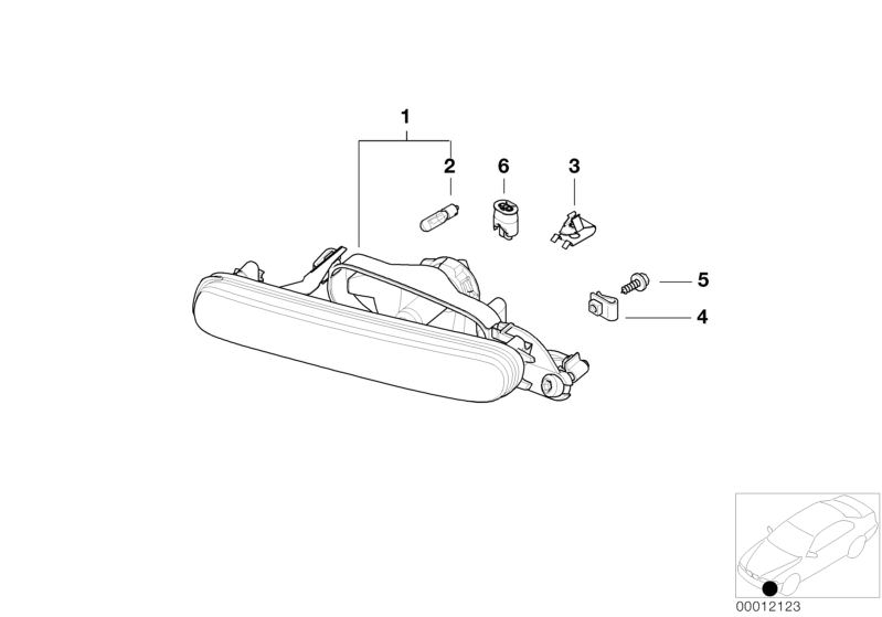 Picture board Fog lights for the BMW 3 Series models  Original BMW spare parts from the electronic parts catalog (ETK) for BMW motor vehicles (car)   Body nut, Fog lamp clamp, Fog lights, left, Hex head screw, Low beam and fog lamp bulb, Socket housing, g